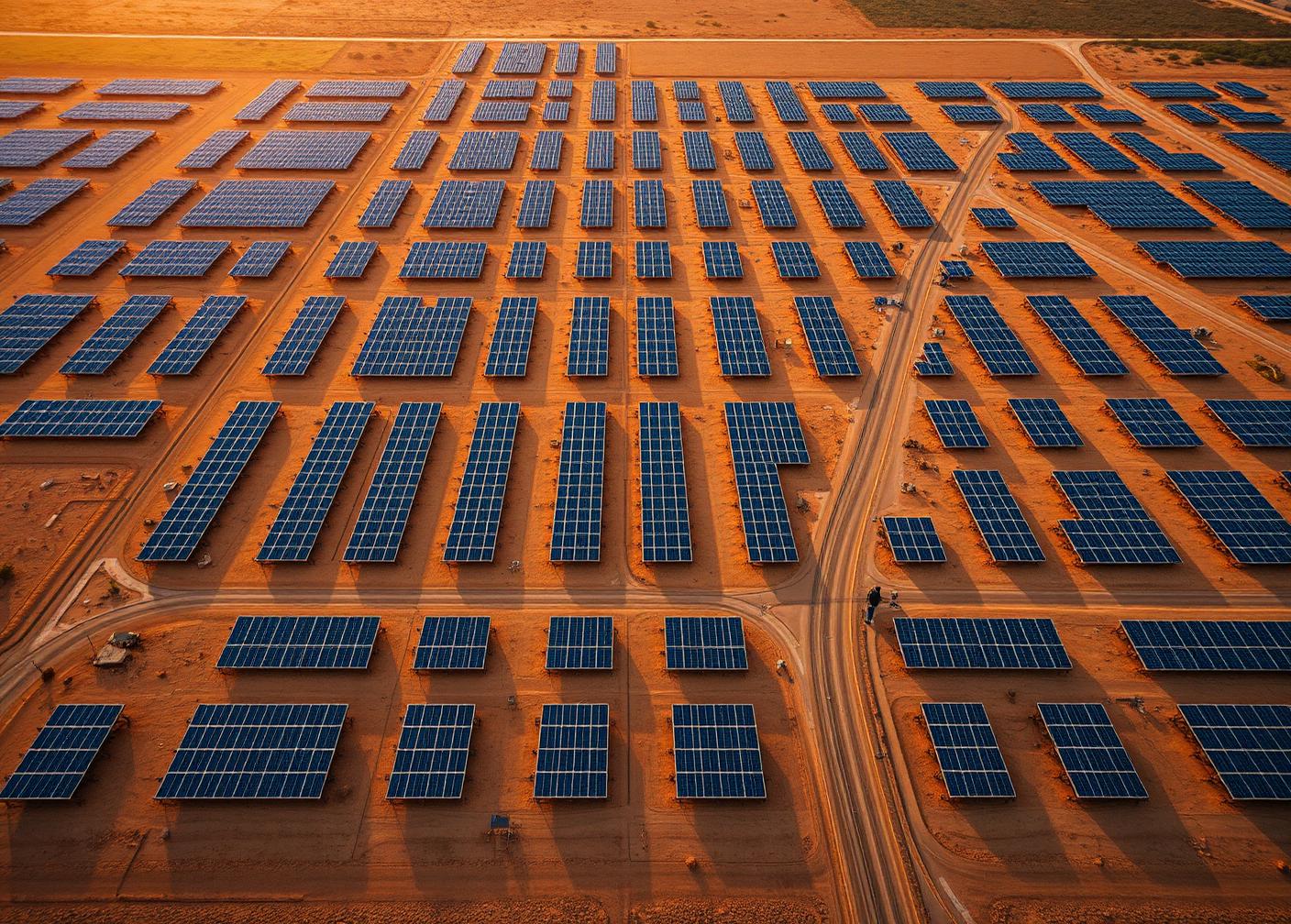 Utility-scale tracker solar park feeding a wheeling and settlement complex